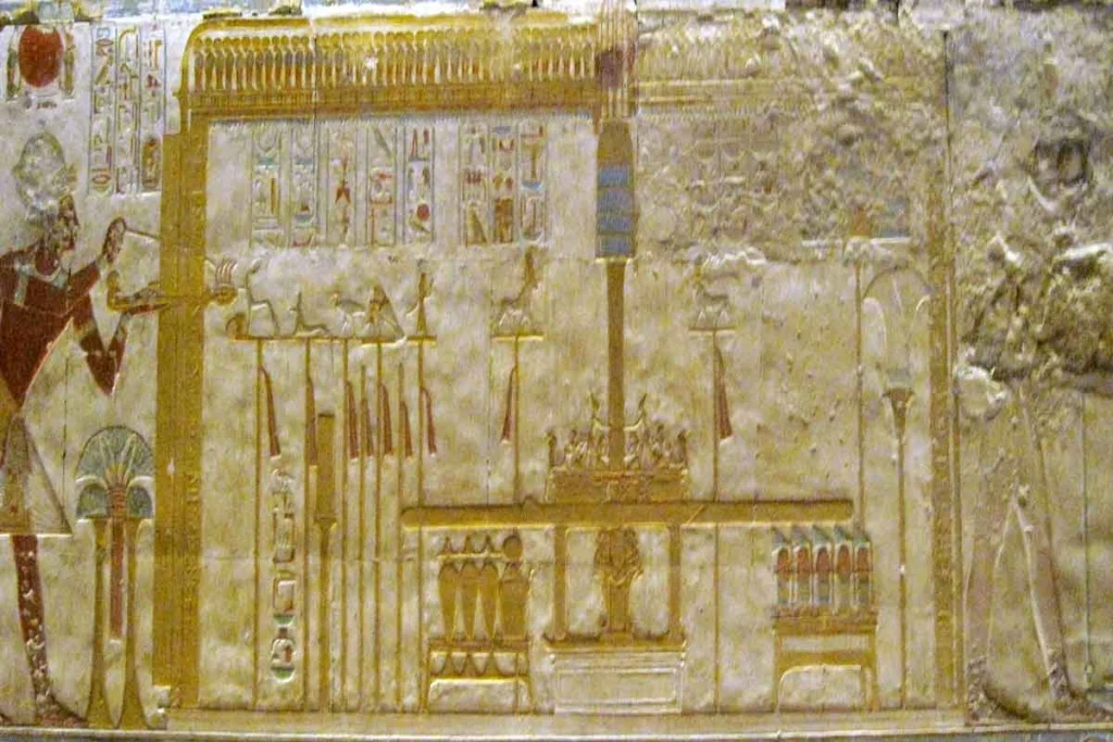 Carved relief of Seti I inside Abydos Temple, Egypt.