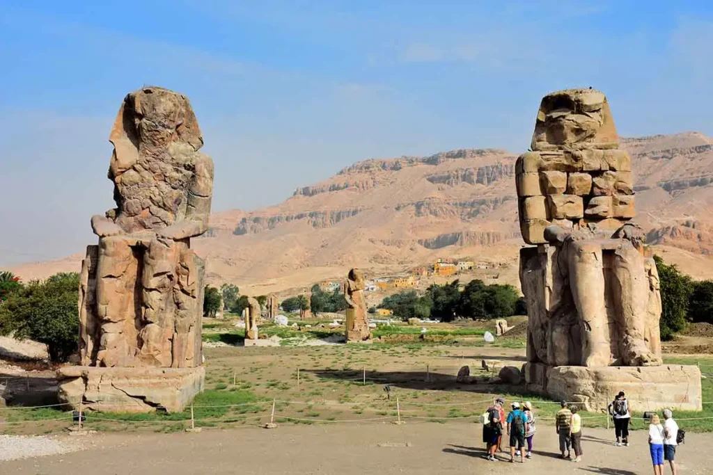 Colossi of Memnon statues at Luxor’s West Bank, Egypt.