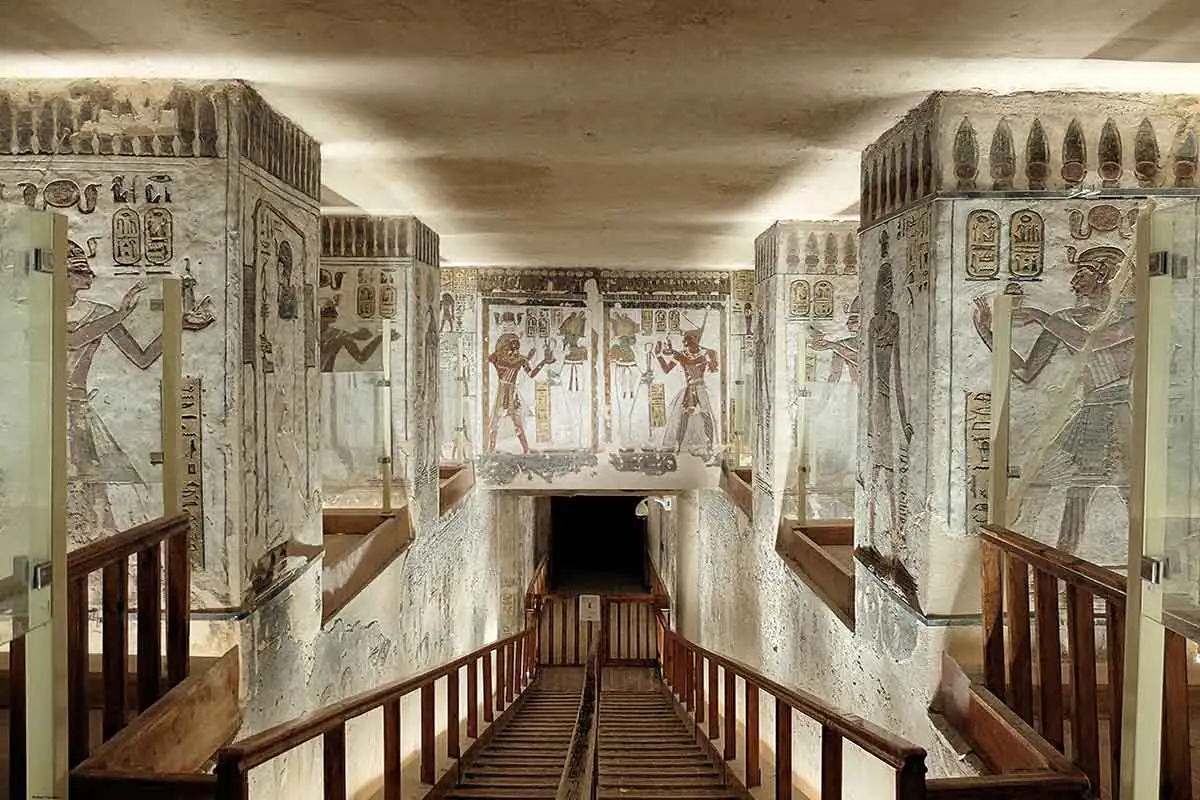 Decorated corridor inside the tomb of Ramesses III (KV11) in Luxor.