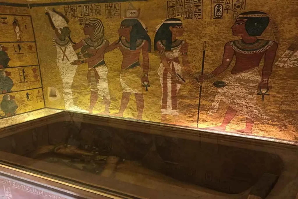 Golden funerary mask from inside King Tutankhamun’s tomb.