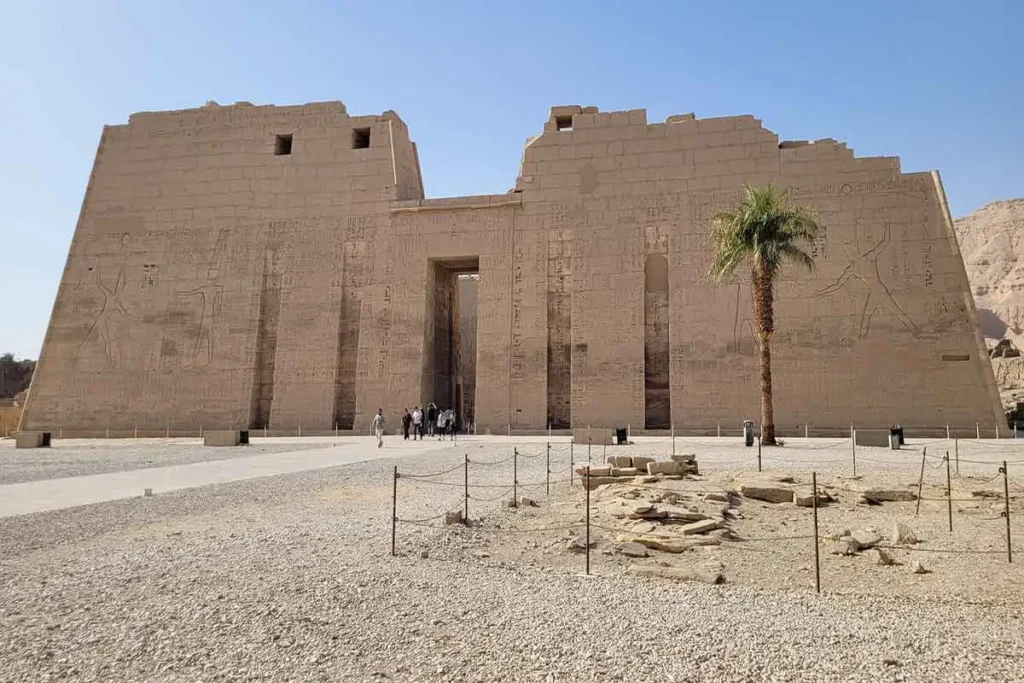 Main façade of Medinet Habu Temple in Luxor, Egypt.