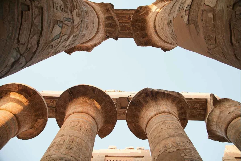 Luxor Temple colonnade at sunset, Egypt.